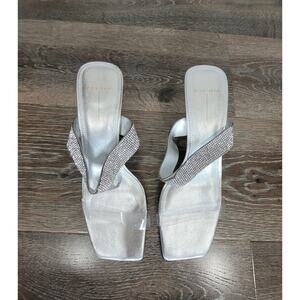 Black Suede Studio Women's Heels Sandal Silver Crystal Clear Double Strap 8.5 #7